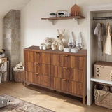 XUZENEST Fluted 6 Drawer Double Dresser for Bedroom, 47" Wide Modern Closet Dressers Chest of Drawers, Wood Storage Dresser Organizer for Nursery Bedroom Living Room Hallway Closet, Walnut XUZENEST