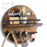 LEIRUOTM Key Holder for Wall, Key and Mail Holder Organizer with - Key Holder Wall Mount - Round Wooden Rustic Home Decor for Entryway, Mudroom, Hallway, Kitchen Office (Brown) LEIRUOTM