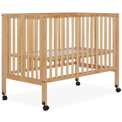 Dream On Me Quinn Full-Size Folding Crib in Natural, Removeable Wheels, Modern Nursey, Adjustable Mattress Support, Portable Crib, Patented Folding System - WoodArtSupply