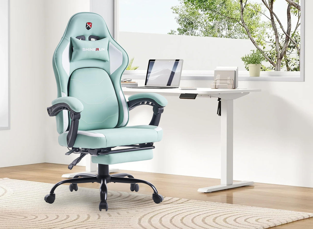 Fuqido Gaming Chair, Video Game Chairs with Movable Backrest, Ergonomic Computer Gaming Chair with Footrest and Lumbar Support, Height Adjustable Racing Chairs with Pocket Spring Cushion for Adults Fuqido