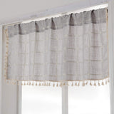 YoKii Boho Tassel Valances for Windows Modern Farmhouse Cotton Linen Valance Kitchen Curtains Topper Country Gingham Window Treatments Tier Curtain for Bathroom Bedroom Decors (W52 x L18, Gray) YoKii