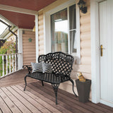 VINGLI 42.5" Outdoor Bench, Antique Cast Aluminum Front Porch Bench Metal Garden Benches Cast Iron Benches 2-3 People Seating (Black) VINGLI