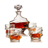 Glacier Mountain Whiskey Glasses and Liquor Decanter set | 4 Crystal Bourbon Glasses with Matching Whiskey Decanter on beautiful wood tray | Ideal Bourbon Gifts for Women & Men, Whiskey Decanter Sets The Wine Savant