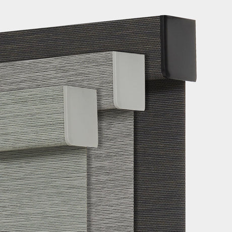 Persilux Blackout Cordless Roller Blinds Natural Woven Stripes Bamboo-Look Fabric Thermal Insulation Privacy Roller Shades for Home,Office,Bedroom,Smoke Grey Color(27" W x 72" H) Persilux