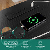 YITAHOME L Shaped Executive Desk with Hutch and Drawers, Farmhouse Home Office Desk with Power Outlet, Wood Corner Computer Desk with Sliding Door, Storage Cabinet with Glass Door, White & Black YITAHOME