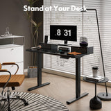 FLEXISPOT Electric Standing Desk with Drawer, Solid One-Piece Adjustable Height Desk with Storage Shelf, Ergonomic Monitor Stand for Computer Laptop (Black Frame/Black Top, 55 inch) FLEXISPOT