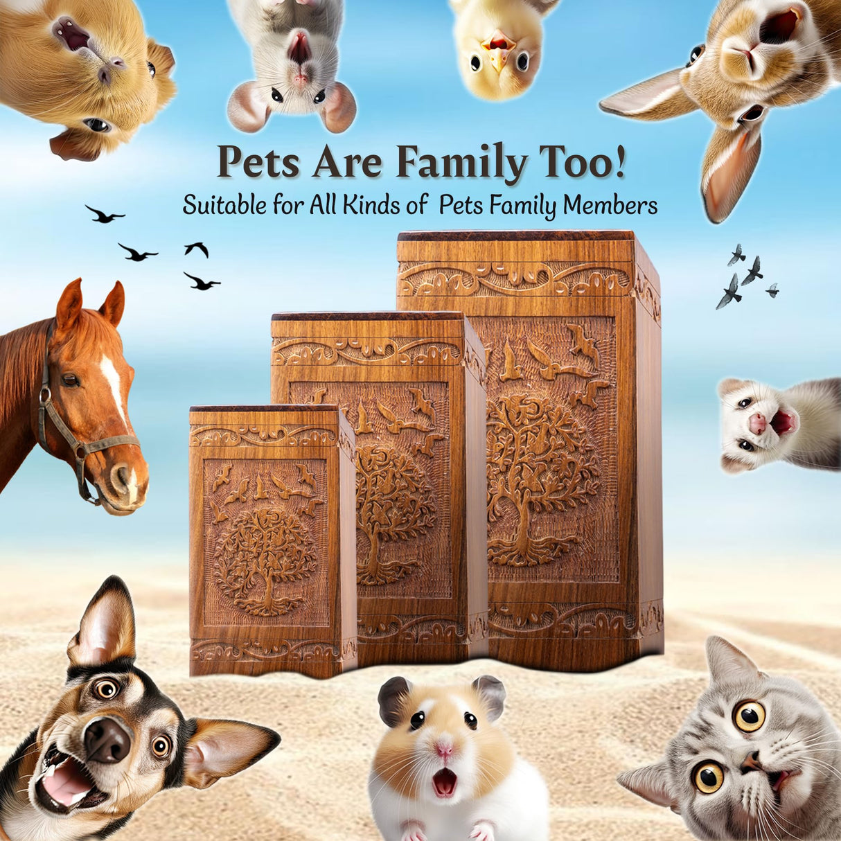 INTAJ Cremation Urns for Human Ashes Companion Male Female Wooden Tree of Life Urns Box and Casket for Ashes Men Women Child Pets Cat Dog Urn Burial Funeral Memorial Urns for Ashes Hold 180 Cubic Inch INTAJ