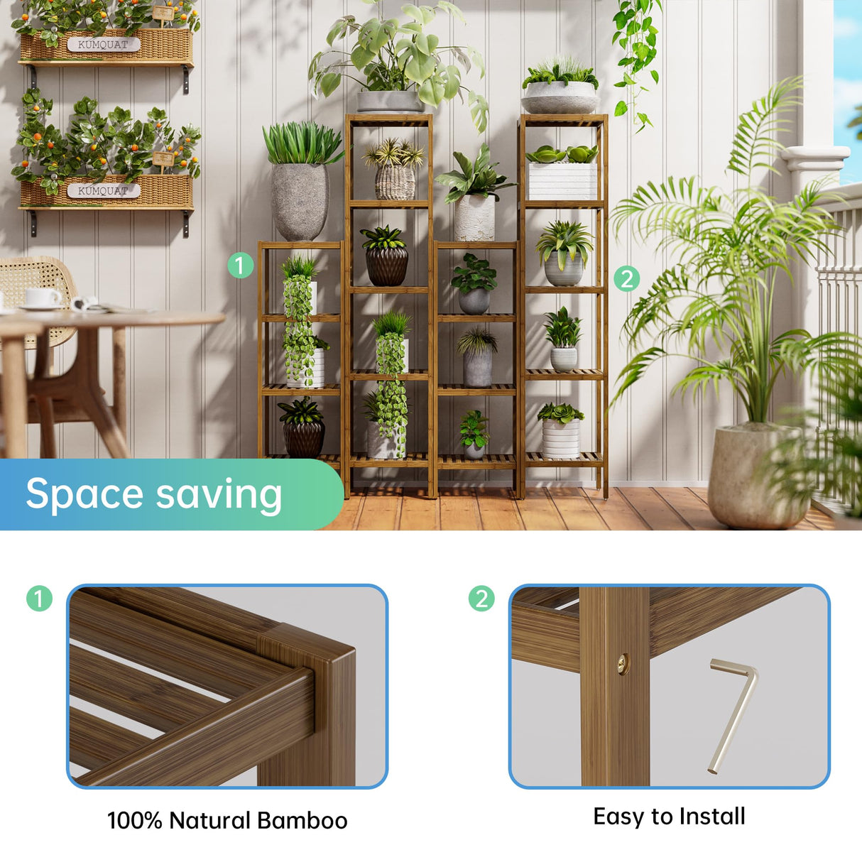 SMIBUY Bathroom Storage Shelf, 4-Tier Bamboo Rack Organizer, Multifunctional Shelving Unit for Living Room Bedroom Kitchen (Walnut) SMIBUY