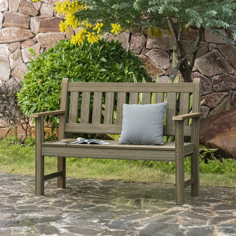 ACUEL Outdoor Bench, 2-Person Garden Bench, Poly Lumber Patio Bench for Outdoors, Porch, and Park (Light Brown) ACUEL