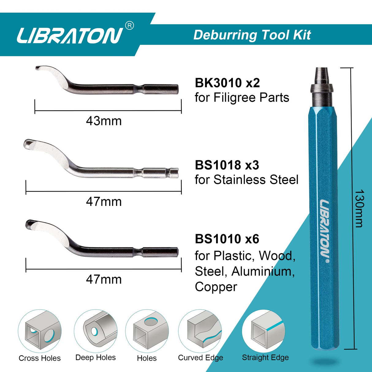 Libraton Deburring Tool with 11 High Speed Steel Blades, 360 Degree Rotary Head Deburring Tool for Metal, Resin, Aluminum, Copper, Plastic, 3D Printing, Wood LIBRATON