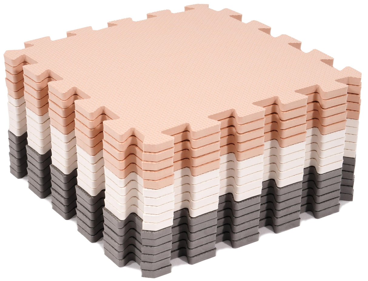 BalanceFrom Fitness 16 Tile Thick Non Slip Interlocking EVA Foam Kids Puzzle Home Floor Exercise Play Mat Set, Covers 16 Square Feet, Cream/Gray/Beige BalanceFrom