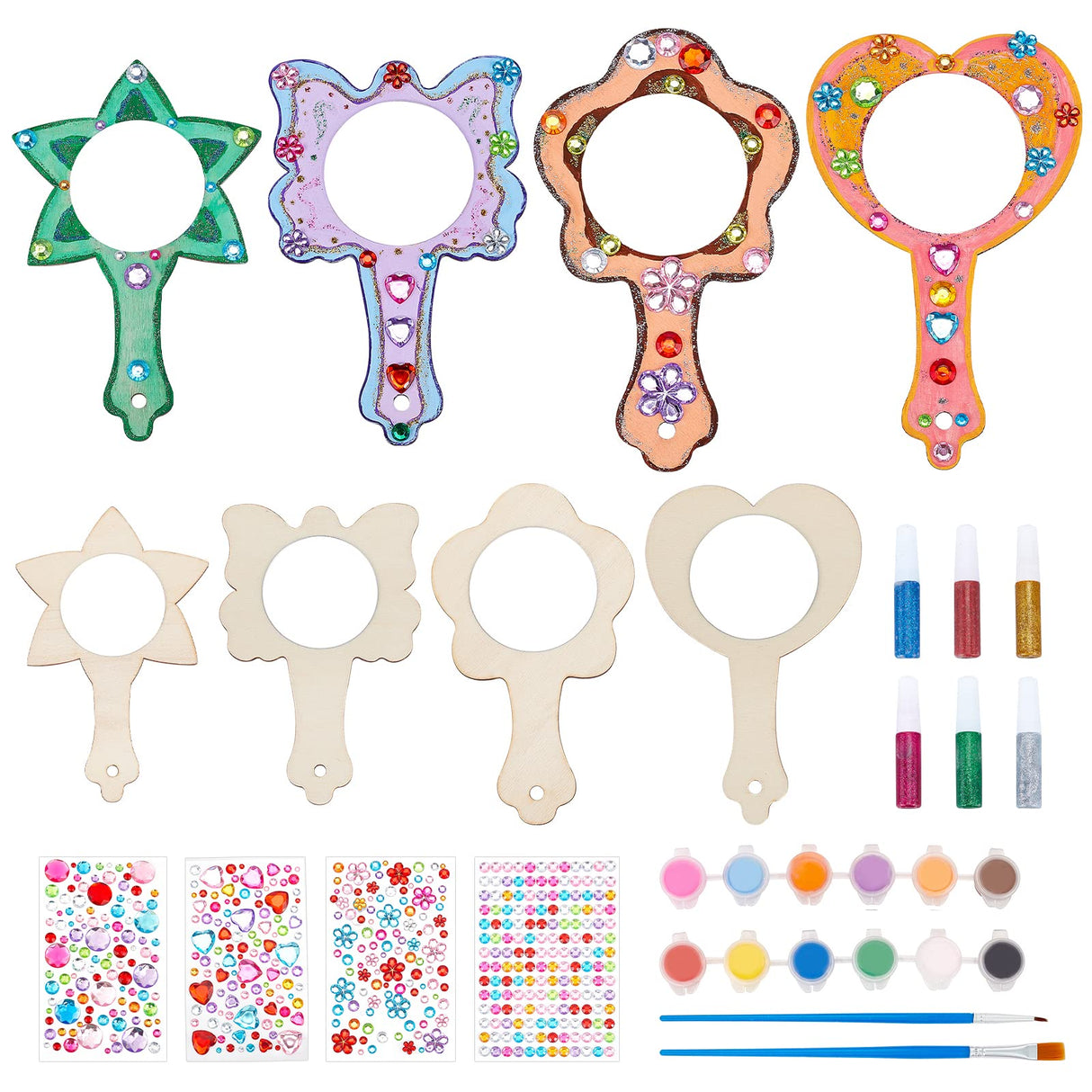 WEBEEDY 12 Sets Wooden Princess Mirror Craft Kit to Paint and Decorate, Mini Mirror Arts and Crafts Activities for Princess Parties, Projects or Home Crafting WEBEEDY