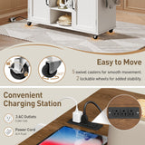 RALGEND Kitchen Island with Power Outlets & Drop Leaf, Kitchen Cart with Storage, Drawer and Spice Rack, Tower Rack, Island Table, White and Walnut RALGEND