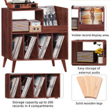 LELELINKY Large Record Player Stand, Turntable Stand with Storage, Vinyl Record Holder with Display Area, Record Player Table Holds Up to 300 Albums, Record Stand for Music Room Living Room-Walnut LELELINKY