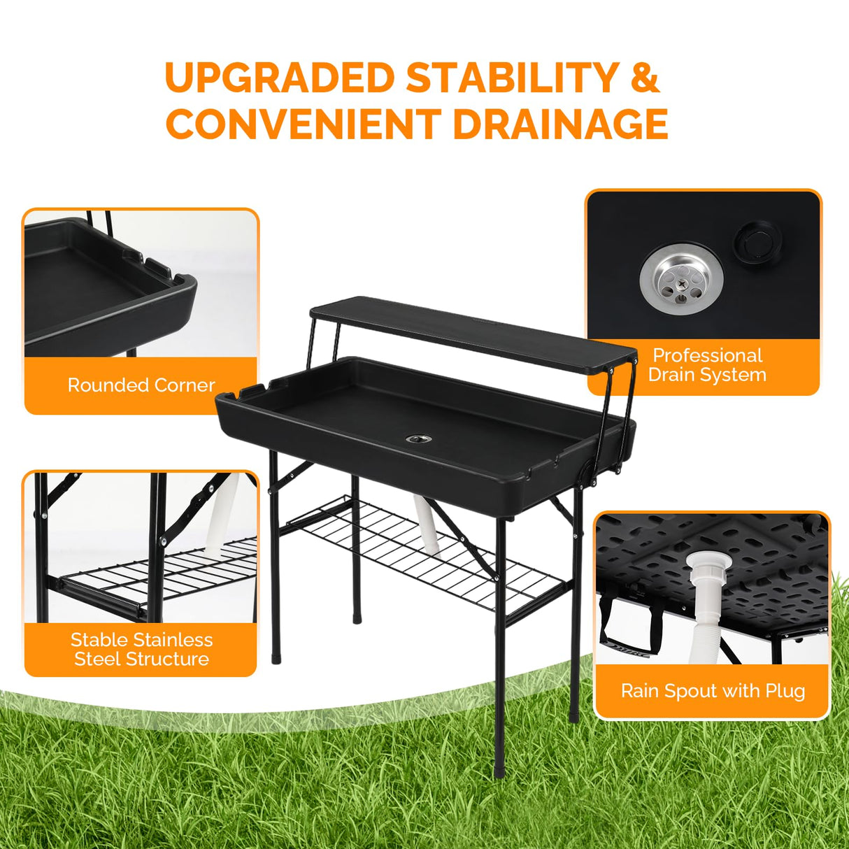 VINGLI Ice Table with Extra Storage Shelf, Portasble Cooler Side Table with Removable Skirt, Patio Table, Indoor & Outdoor Bar for Events, Parties and Camping VINGLI