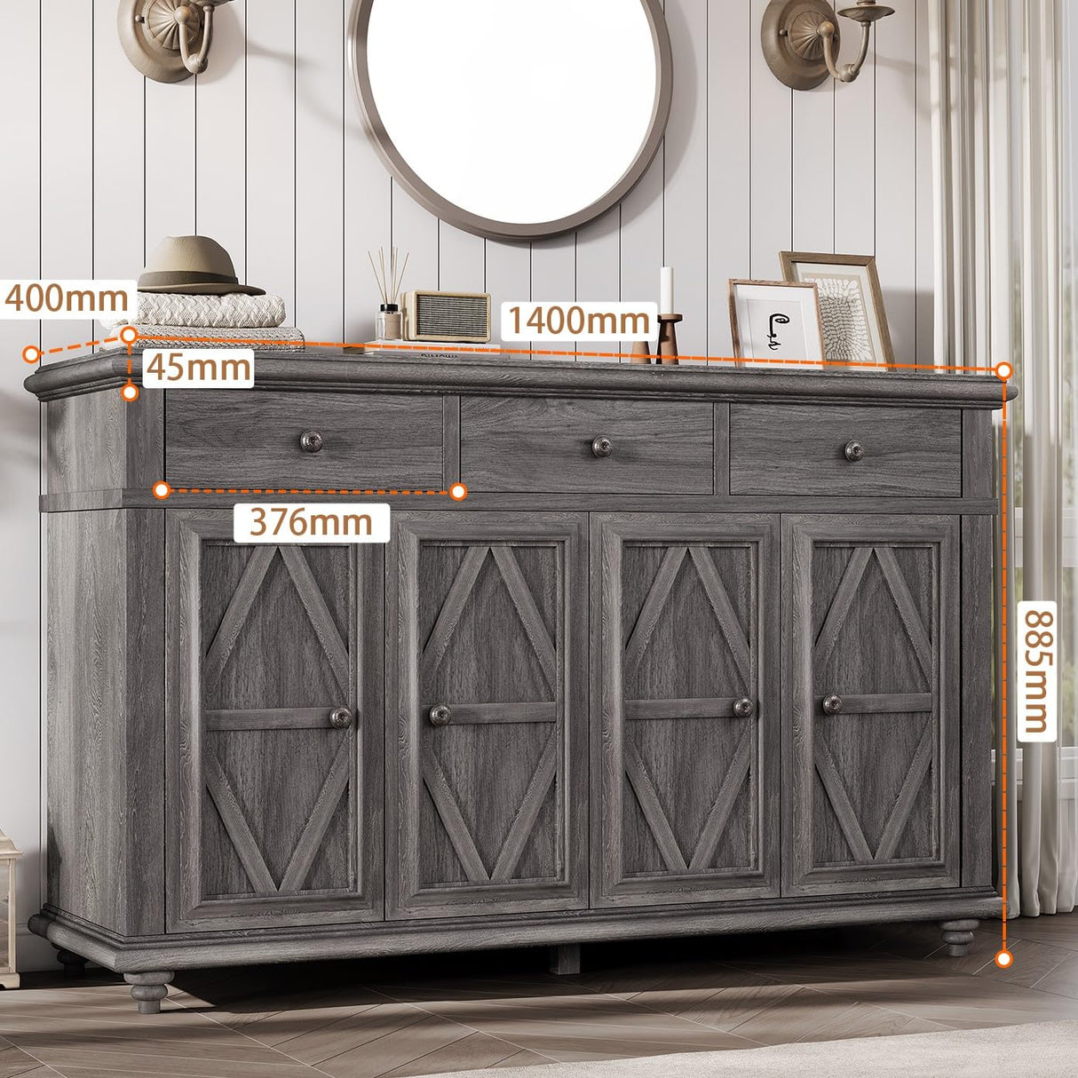 Farmhouse Buffet Cabinet with Storage, Sideboard Cabinet, Buffet Cabinet, Sideboard Buffet Cabinet with Storage, Large Wood Accent Storage Cabinet with Doors and Shelves for Entryway Living Room Jocoevol