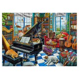 Music Room Puzzles for Adults 1000 Pieces, Pretty Musical Art Jigsaw Puzzles, Funny Cat Dog Puzzles BBOLDIN