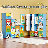 MAGINELS Kids Closet,Baby Wardrobe Closet with Door,Cute Portable Armoire Dresser,Clothes Hanging Storage Rack for Boy Bedroom,Blue,12 Cube(14x14inch) MAGINELS