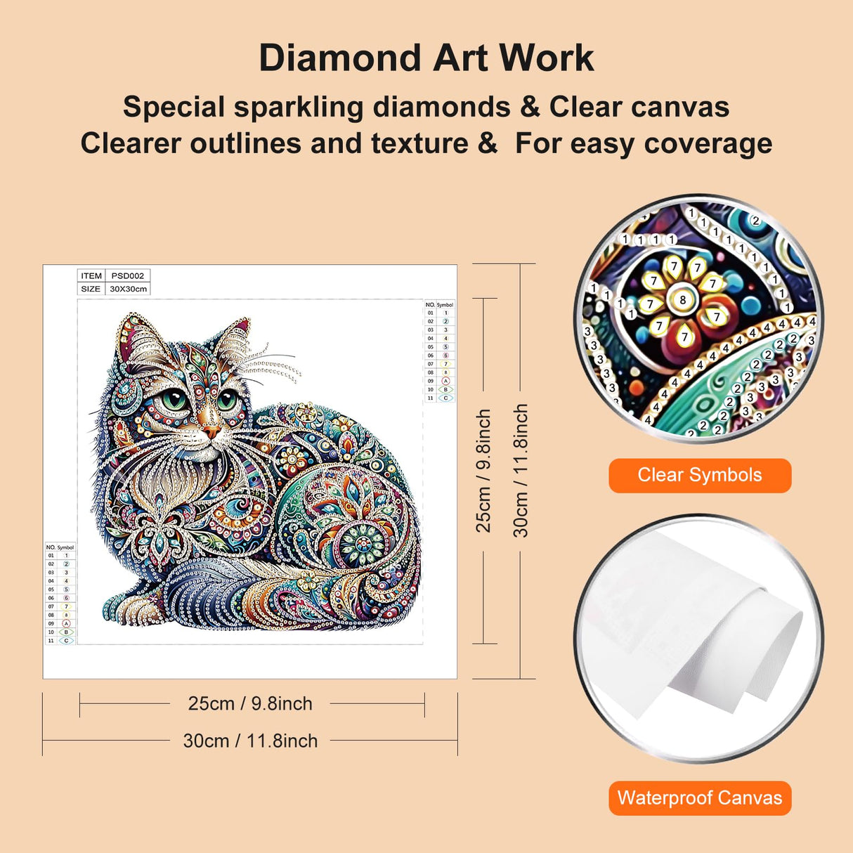 WSLWXSHM 5D Special Shape Diamond Art Kits for Beginners, Diamond Painting Kits for Adults Cat, Crystal Rhinestones Diamond Painting for Home Wall Decoration Gift 12×12inch/30×30cm, Animal WSLWXSHM