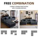 110" Modular Sectional Couch with 2 Movable Ottoman, Cloud Sofa Couches for Living Room, U Shaped Deep Seat Boneless Sofa,Luxury Corduroy Fabric, No Assembly Required Grey Veloflow