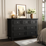 IDEALHOUSE 7 Drawer Dresser, Large Wooden Storage Chest of Drawers with Exquisite Metal Handles, 47" Wide Dresser TV Stand, Drawer Organizer for Bedroom, Living Room, Hallway, Entryway, Black IDEALHOUSE