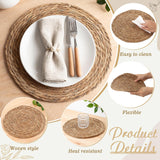Cattail Woven Placemats Set of 6 and Storage Basket, 12 Inch Farmhouse Plate Chargers Set with Rattan Wicker Holder, Braided Straw Table Mats for Dining Table, Fall, Party, Thanksgiving, Christmas BSSN