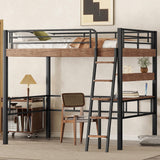 Full Size Loft Bed with Desk and Storage Shelf, Metal Loft Bed Full Size with Buil in Ladder and Full Length Guardrail, Full Size Loft Bed for Kids, Teens, Black Loft Bed Full Bellemave