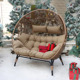FINCATI Indoor Outdoor Double Egg Chair, 2 Person Oversized Wicker Rattan Stationary Lounge Chair with Legs, 680 lbs Loveseat Boho Egg Basket Chairs for Patio Garden Backyard Living Room Brown FINCATI