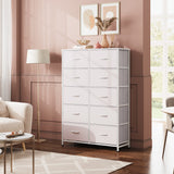 WLIVE Fabric Dresser for Bedroom with 10 Drawers, Tall Chest of Drawers, White Dressers Bedroom Furniture, Storage Organizer Unit with Bins for Closet, Hallway, Living Room, Entryway WLIVE