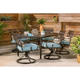Hanover Montclair 7-Piece Outdoor Dining Set with 6 Swivel Rockers, Ocean Blue Cushions and Stamped Steel Rectangular Dining Table, Patio Dining Set for 6, Premium All-Weather Patio Furniture for Deck Hanover