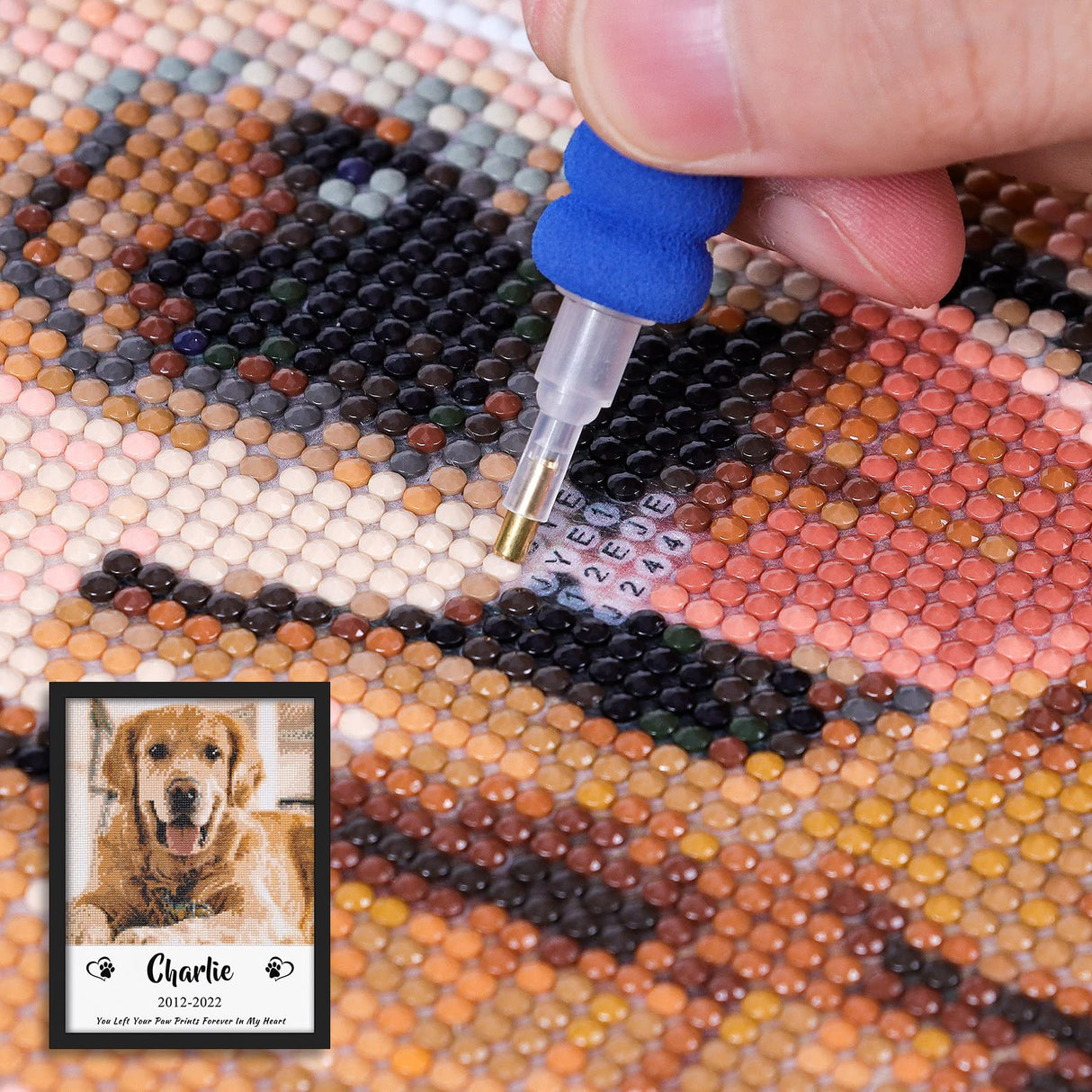 DPDP Personalized Pet Memorial Gifts – Custom Diamond Painting Kits with Photo Text, Sympathy Pet Remembrance for Loss of Animal Dog Cat (Round Drill, 11.8×15.7 Inch) 11.8×15.7inch/30×40cm DPDP