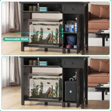 Saudism 40 Gallon Aquarium Stand With Charging Station, Farmhouse Fish Tank Stand, Reptile Tank Stand Terrarium Stand with Drawer and Cabinet Storage, Sturdy Heavy Duty 41.9"×18.3" Tabletop - Black Saudism