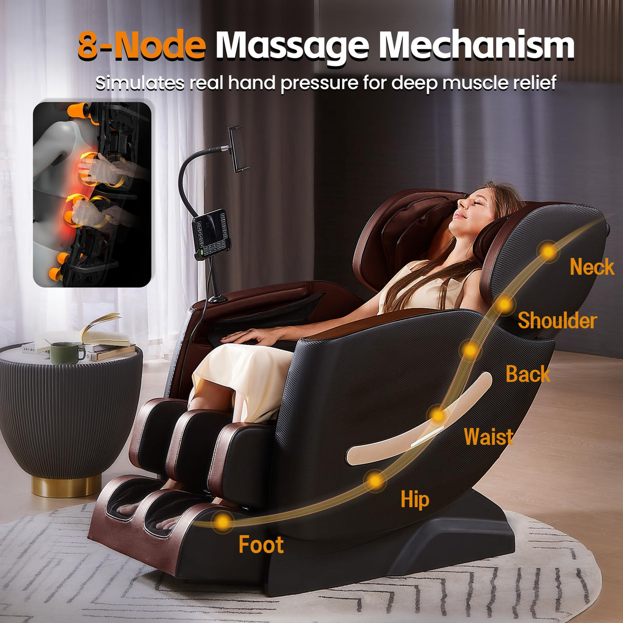 LetvbRFxy 2025 Massage Chair Full Body, Zero Gravity Shiatsu Massage Recliner Chair, 10 Fixed Rollers, Waist and Foot Heating, 6 Auto Mode, Touch Screen Controller, Gift for Family (Brown) LetvbRFxy