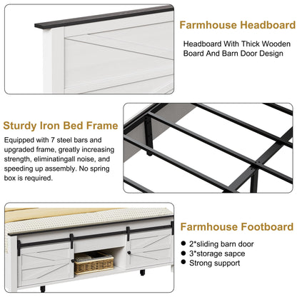 PAKASEPT Queen Size Farmhouse Wood Bed Frame with Sliding Barn Door and Ample Storage - WoodArtSupply