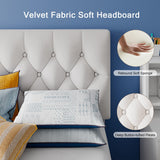 Einhomn Twin Upholstered Bed Frame with Headboard, Button Tufted Linen Bed Base, Platform Bed with Wood Slat, Heavy Duty, Easy Assembly, No Box Spring Needed, White Einhomn