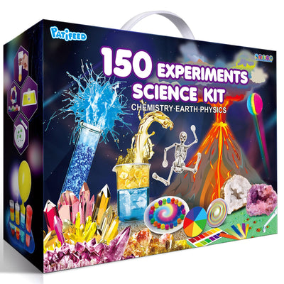 PATIFEED 150 Experiments Science Kit for Kids, Chemistry Set, Scientific Christmas Birthday Toys Gifts Ideas for Boys Girls, Break Geodes, Volcano,S.T.E.M Learning Projects