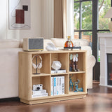 Joaxswe 6 Cube Storage Book Shelf, 40" Wide Low Horizontal Bookcase with Curved Edge, Floor Standing 2-Tier Wooden Bookshelf with Base, Modern Short Book Case for Bedroom, Study, Entryway, Natural Oak Joaxswe