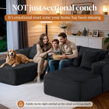 VYUXWO 108" Cloud Sectional Couch, Comfort U Shaped Boneless Couch for Living Room, Extra Deep Seats No Assembly, Minimalist Modular Sofa, Corduroy (Black, 2 Seater+Left Facing Chaise+Ottoman) VYUXWO