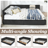 MWrouqfur Velvet Corner Bed Frame Full, Upholstered Corner Daybed with Drawers, Full Size Day Bed Frame with Storage, Classic Tufted Design, Reversible Left Or Right (Black, Queen) MWrouqfur