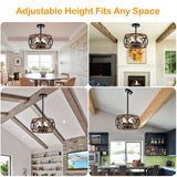 Faibra 4-Light Farmhouse Drum Pendant Light,12.6'' Nature Wood Texture Vintage Rustic Chandeliers Black Metal Industrial Hanging Light Fixtures for Entryway, Bedroom Dining Room Faibra