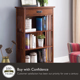 Leick Home 82262 Mission Mantel Height Bookcase with Slatted Sides and Top Drawer, Made with Solid Wood, for Living Rooms, Mission Oak Finish, Brownbronze Leick Home