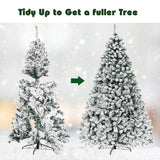 Nightcore 9FT Pre-Lit Artificial Christmas Tree, Snow Flocked Hinged Pine Tree w/ 1498 Branches Tips & 550 LED Lights, Portable Metal Base, Perfect Xmas Decoration for Home Office Party (9 ft Green) WoodArtSupply
