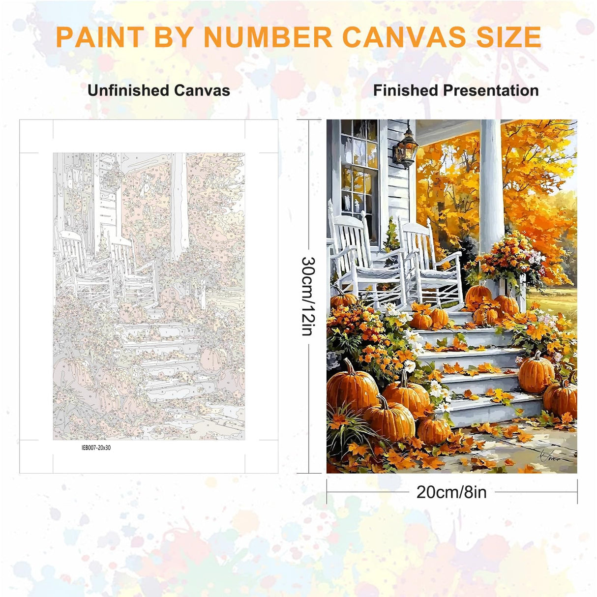 SENQAO Halloween Paint by Numbers for Adults Beginners Framed, Fall Pumpkin Adults' Paint-by-Number Kits, Adult Paint by Number Kits on Canvas, Acrylic Number Painting for Home Decor, 8x12in SENQAO