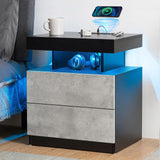 HOMMPA LED Nightstand with Wireless Charging Station & USB Ports High Gloss Bedside Table with LED Light RGB Adjustable Brightness Smart Nightstand 2 Drawers Night Stand for Bedroom Grey HOMMPA