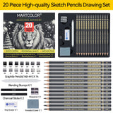 MARTCOLOR Drawing Sketching Pencil Set, 20 Pieces, Graphite Pencils (14B-4H), Charcoal Sticks, Stump, Eraser, Sharpeners, Ideal for Drawing Art, Sketching, Artist Pencils for Beginners & Pro Artists MARTCOLOR