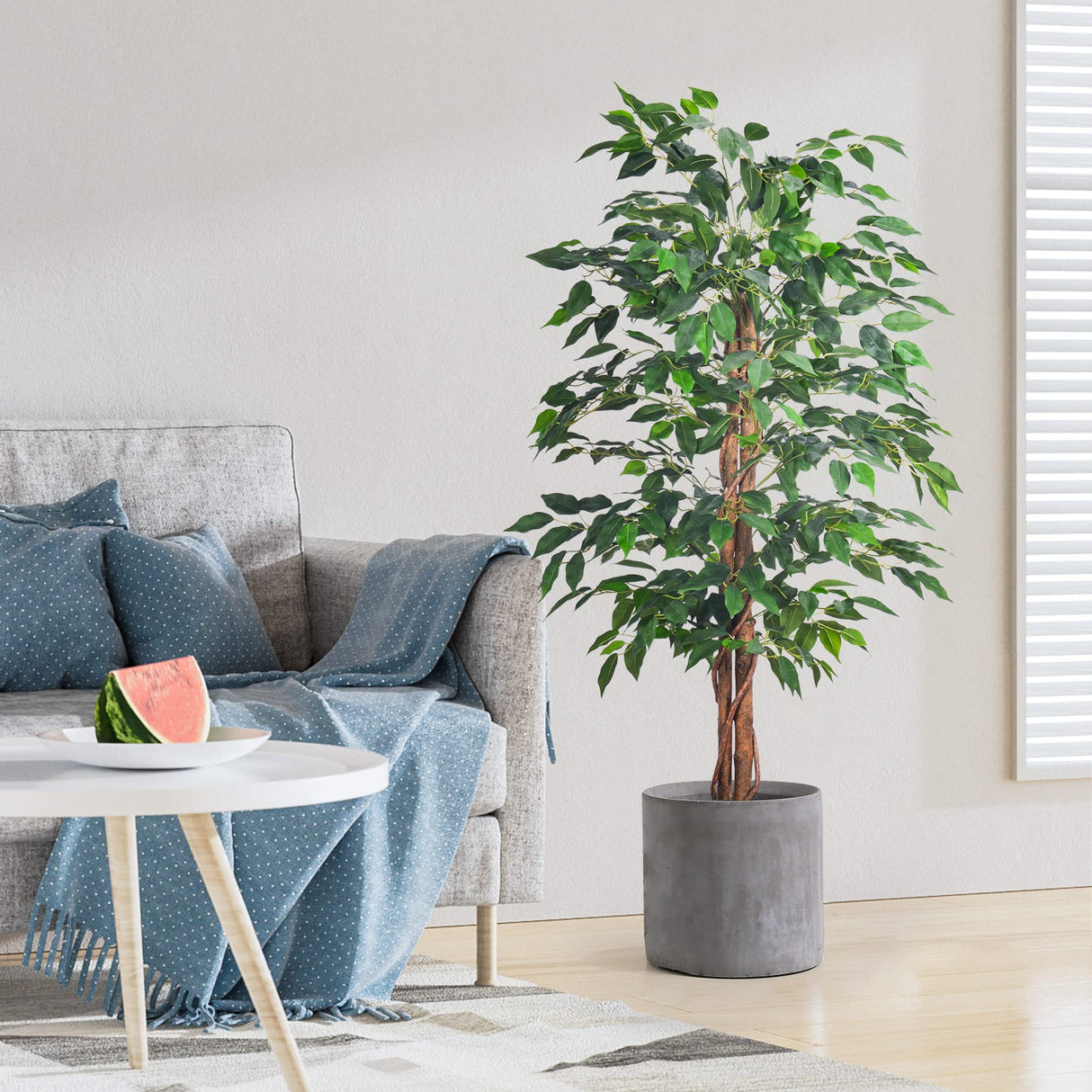 HAIHONG 2Packs 4FT Artificial Ficus Tree, Fake Plants with Sturdy Plastic Nursery Pot,Faux Ficus Trees for Home Office Living Room Indoor Outdoor Decor Perfect Housewarming Gift (4FT-2Packs) HAIHONG