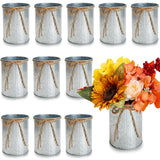 Scawim High Farmhouse Vase Decor, 4.55 X 4 Inch Rustic Flower Vase with Twine Bow Bulk 12PCS Tin Metal Buckets for Artificial Flowers Table Centerpiece Wedding Engagement Home(Iron) Scawim