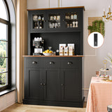 MU 71" Kitchen Pantry Cabinet with Charging Station, Tall Kitchen Hutch with Countertop, Drawers & Microwave Shelf, Food Storage Cabinet for Dining Room & Coffee Bar, Black MU