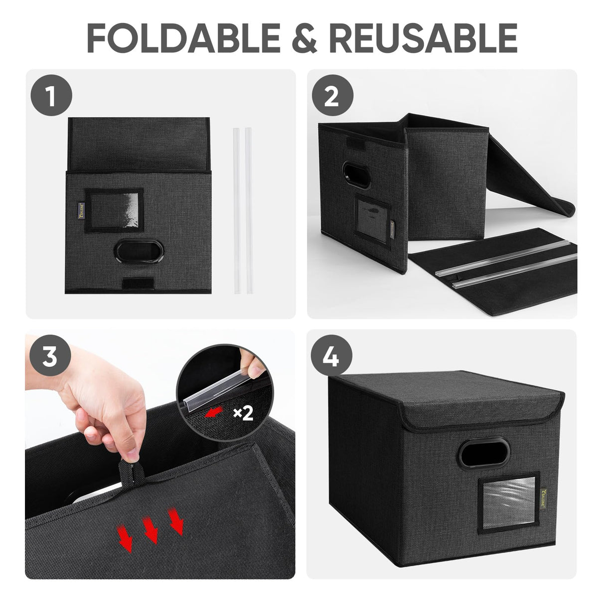 BALEINE File Organizer Box with Lid, Collapsible File Folder Organizer with Plastic Slide, Hanging File Folder Box for Office Document Storage (1 Pack, Black) BALEINE