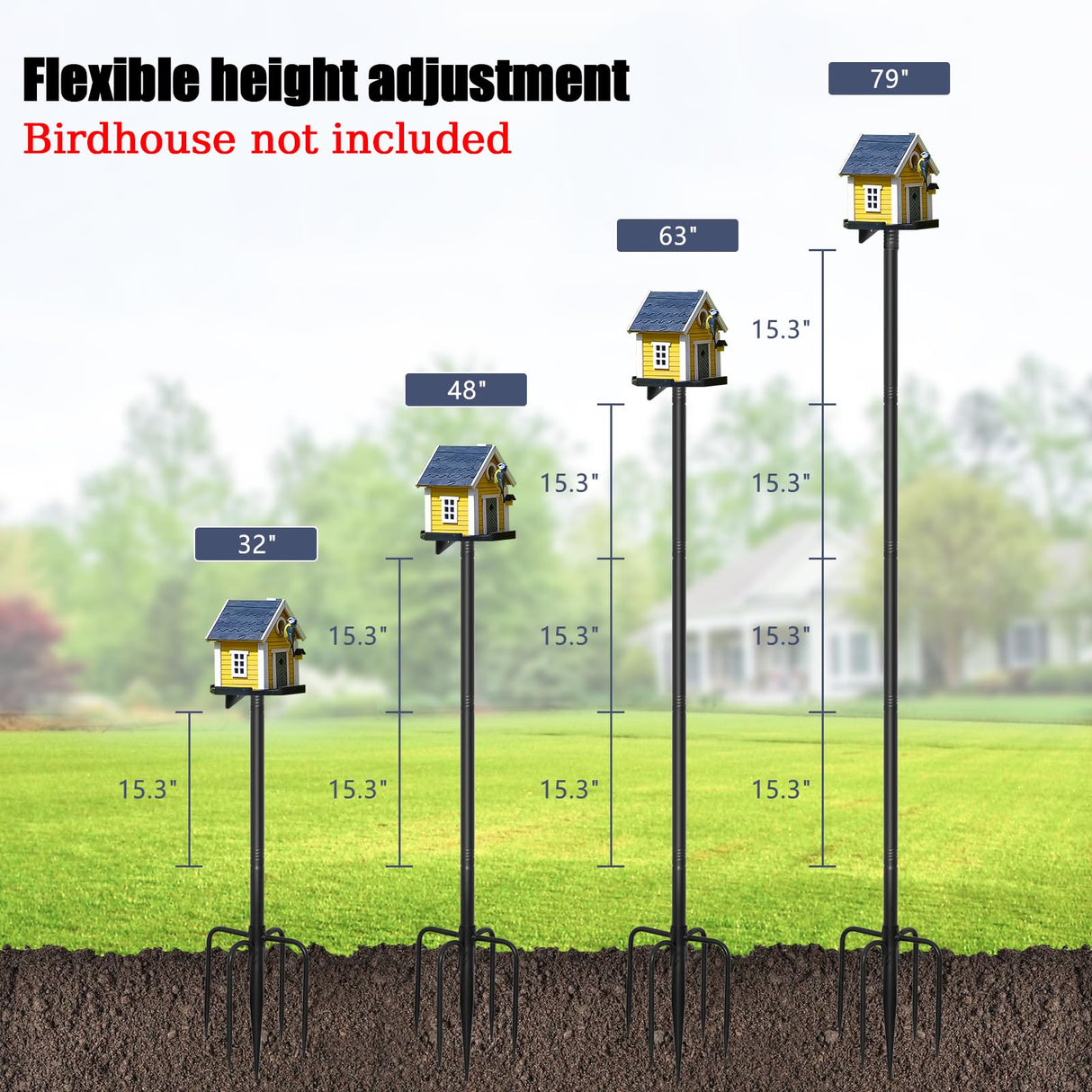 Gtongoko Smart Bird Feeder Pole, 79 Inch New Upgraded Hummingbird House Pole for Outdoor, Bird Buddy Pole, Bluebird House Pole Mount Kit, Adjustable Heavy Duty Bird Feeder Stand, Black Gtongoko